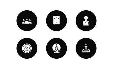 religion filled icons set. religion filled icons pack included abrahamic, gospel, buddhist monk, asceticism, buddha, islamic minbar vector.