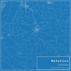 Blueprint US city map of Waterloo, Illinois.