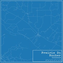 Blueprint US city map of Prairie Du Rocher, Illinois.