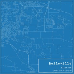 Blueprint US city map of Belleville, Illinois.