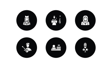 professions filled icons set. professions filled icons pack included air hostess, president, nun, musician, cashier, lumberjack vector.