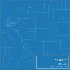 Blueprint US city map of Nauvoo, Illinois.