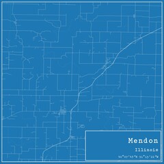 Blueprint US city map of Mendon, Illinois.