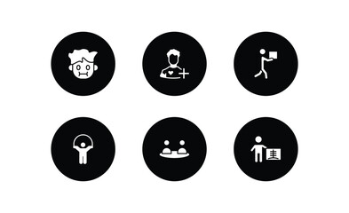 people filled icons set. people filled icons pack included sick smile, patien, men carrying a box, playing with a rope, relations, radiologist working vector.