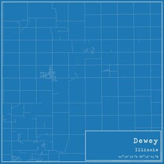 Blueprint US city map of Dewey, Illinois.