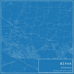 Blueprint US city map of Alton, Illinois.