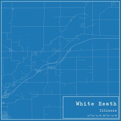 Blueprint US city map of White Heath, Illinois.
