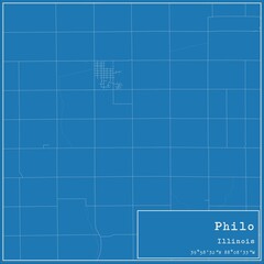 Blueprint US city map of Philo, Illinois.