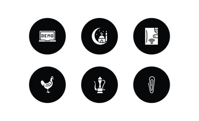 other filled icons set. other filled icons pack included demostration, mosque moon and star, smart wallet, chichen hen, arabic jar, metal paper clip vector.