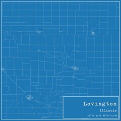 Blueprint US city map of Lovington, Illinois.