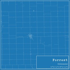Blueprint US city map of Forrest, Illinois.