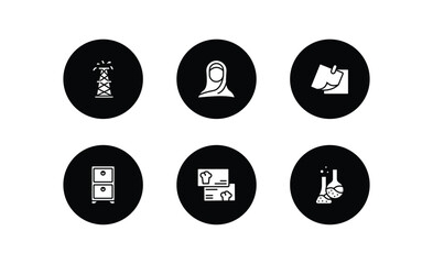 other filled icons set. other filled icons pack included oil tower, araba woman, two post it, small shelf, cook business card, labaratory vector.