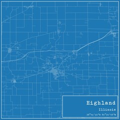 Blueprint US city map of Highland, Illinois.