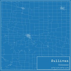 Blueprint US city map of Sullivan, Illinois.