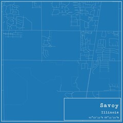 Blueprint US city map of Savoy, Illinois.