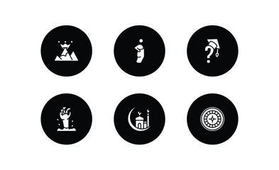other filled icons set. other filled icons pack included king of the hill, sack race, graduation's questions, zambie hand, mosque and moon, roulette table vector.