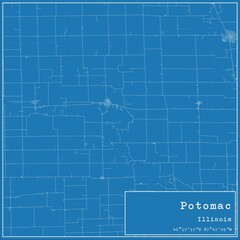 Blueprint US city map of Potomac, Illinois.