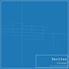 Blueprint US city map of Raritan, Illinois.