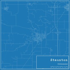 Blueprint US city map of Staunton, Illinois.