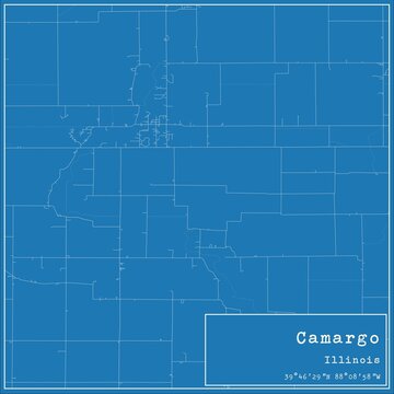 Blueprint US city map of Camargo, Illinois.