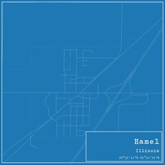 Blueprint US city map of Hamel, Illinois.
