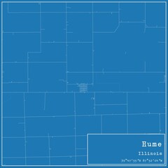 Blueprint US city map of Hume, Illinois.