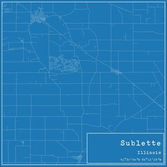Blueprint US city map of Sublette, Illinois.