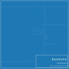 Blueprint US city map of Leonore, Illinois.