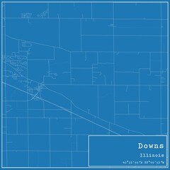 Blueprint US city map of Downs, Illinois.