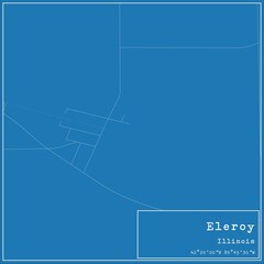 Blueprint US city map of Eleroy, Illinois.