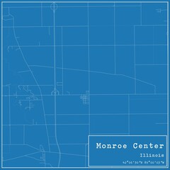 Blueprint US city map of Monroe Center, Illinois.