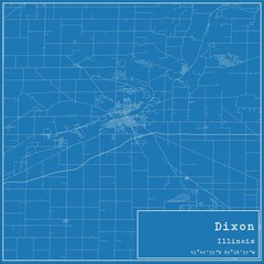 Blueprint US city map of Dixon, Illinois.