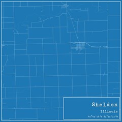Blueprint US city map of Sheldon, Illinois.