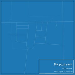 Blueprint US city map of Papineau, Illinois.
