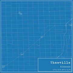 Blueprint US city map of Thawville, Illinois.