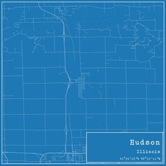 Blueprint US city map of Hudson, Illinois.