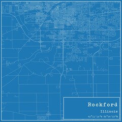 Fototapeta premium Blueprint US city map of Rockford, Illinois.