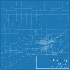 Blueprint US city map of Sterling, Illinois.