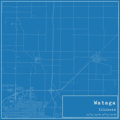 Blueprint US city map of Wataga, Illinois.