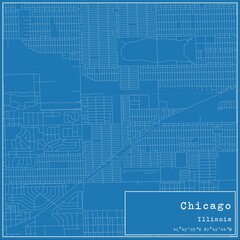 Blueprint US city map of Chicago, Illinois.