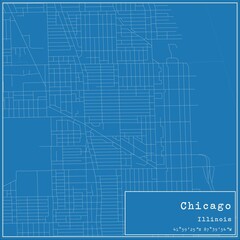 Blueprint US city map of Chicago, Illinois.