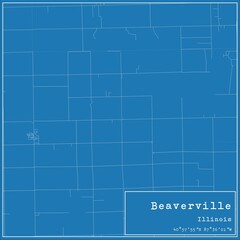 Blueprint US city map of Beaverville, Illinois.