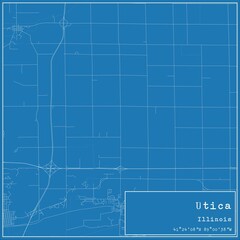 Blueprint US city map of Utica, Illinois.