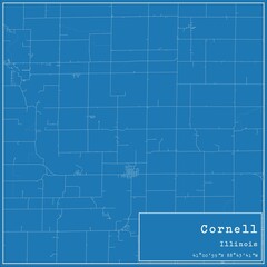 Blueprint US city map of Cornell, Illinois.