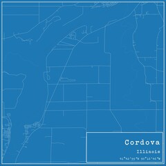 Blueprint US city map of Cordova, Illinois.