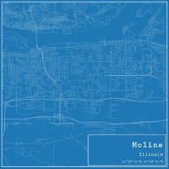 Blueprint US city map of Moline, Illinois.