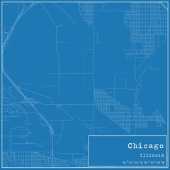 Blueprint US city map of Chicago, Illinois.