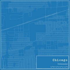 Blueprint US city map of Chicago, Illinois.