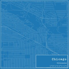 Blueprint US city map of Chicago, Illinois.