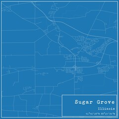 Blueprint US city map of Sugar Grove, Illinois.